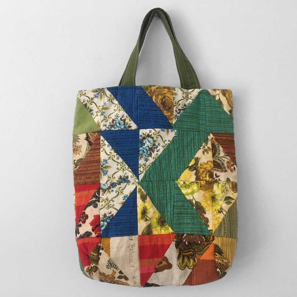 60s Vintage PATCHWORK Handbag, Rainbow Fabric Tote